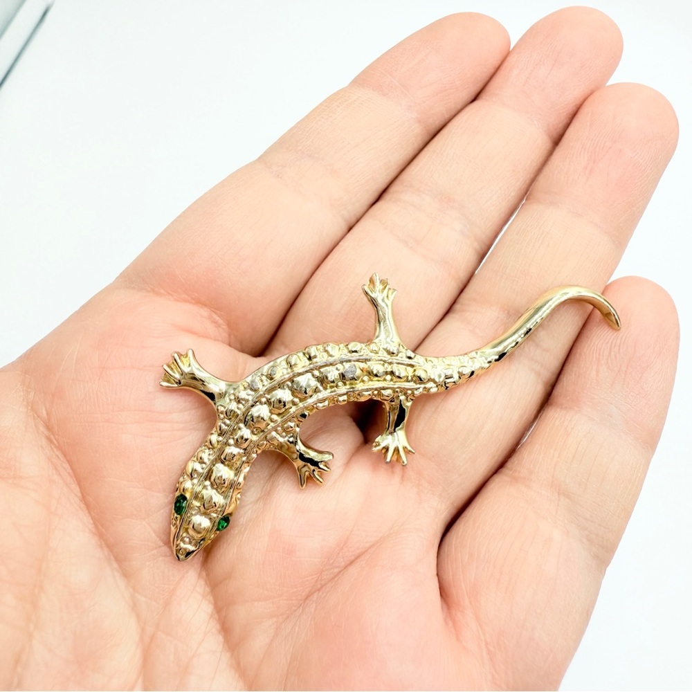 Gerry’s Vintage Gold Tone 3 Brooch Sets Lizard Leaf Floral Rhinestone Pearl Pins - Picture 4 of 13